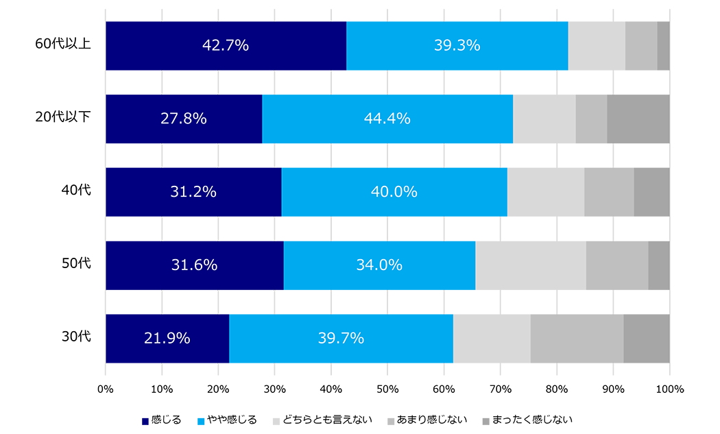 現在の業務にやりがいや誇りを感じていますか？ 情報システム部門のみ年代別